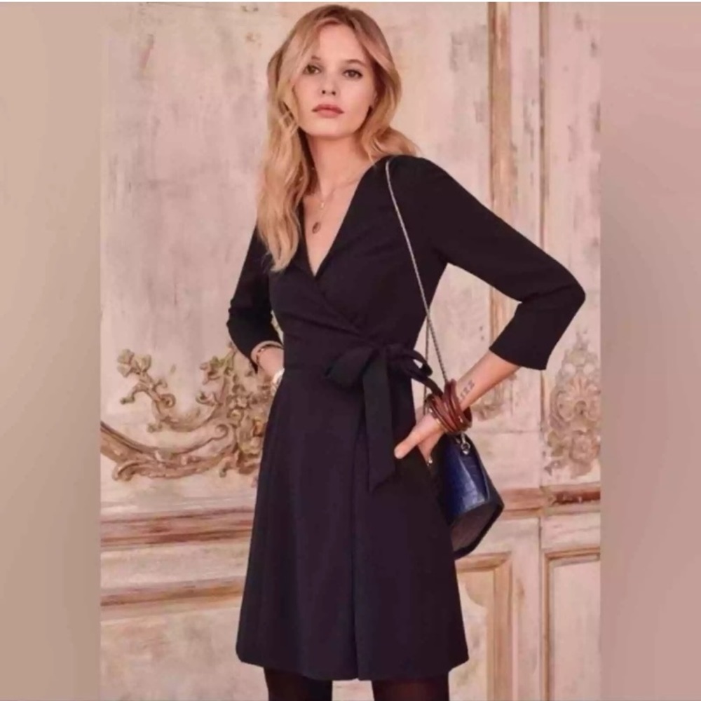 Sezane Black Silk Wrap Dress size 34